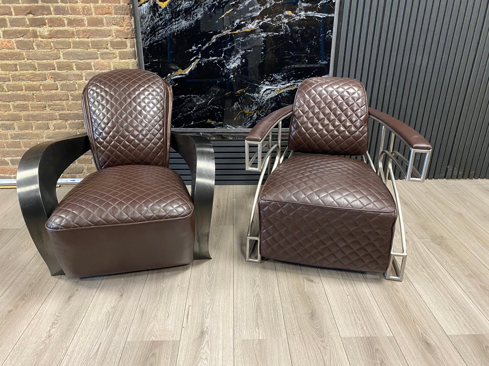 2 x Design leren fauteuils met RVS frame !!!, Ophalen, Gebruikt, 75 tot 100 cm, 75 tot 100 cm
