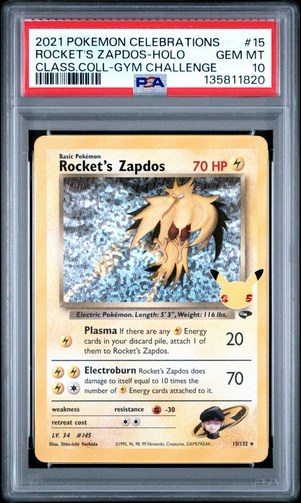 Pokemon Rocket's Zapdos Celebrations 2021 #15 PSA 10, Ophalen of Verzenden, Nieuw, Losse kaart, Foil
