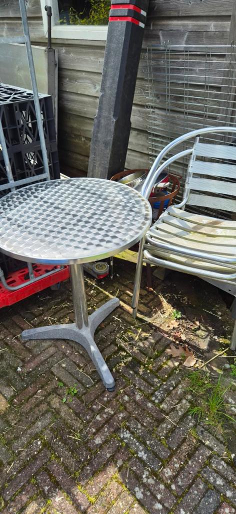 Terrastafel en stoel set - Aluminium en Hout, Tuin en Terras, Ophalen