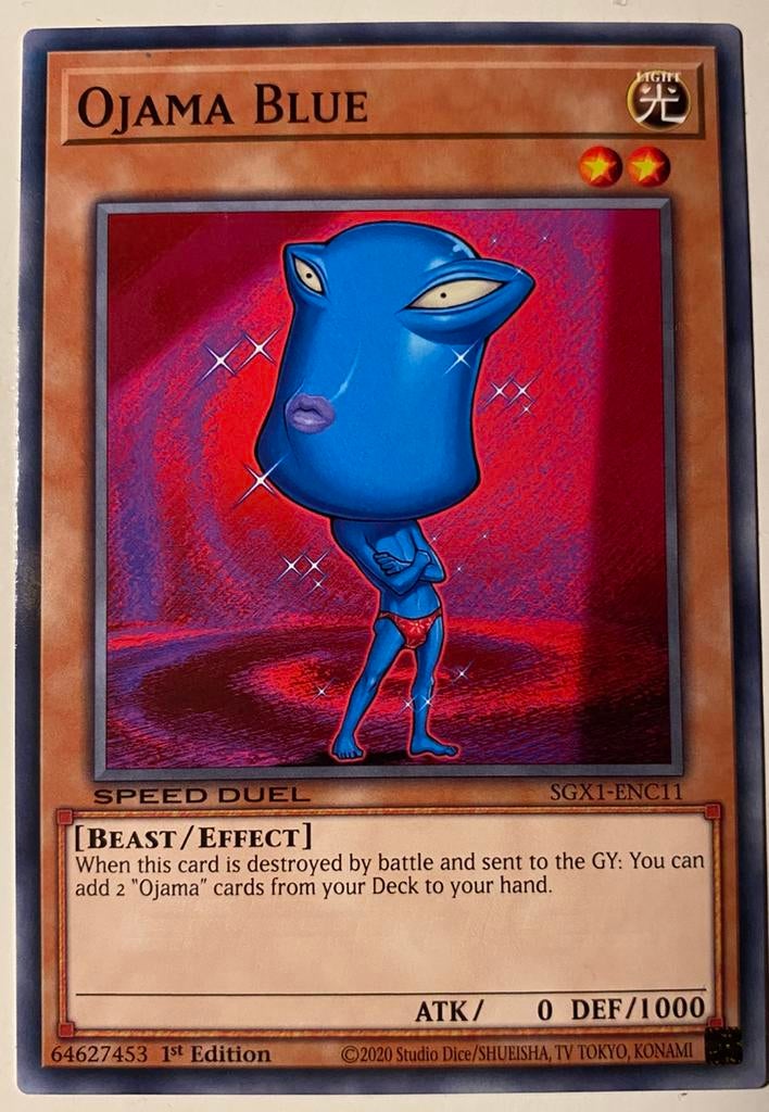 Yu-Gi-Oh! Ojama Blue SGX1 1st Edition !, Ophalen of Verzenden, Zo goed als nieuw, Losse kaart