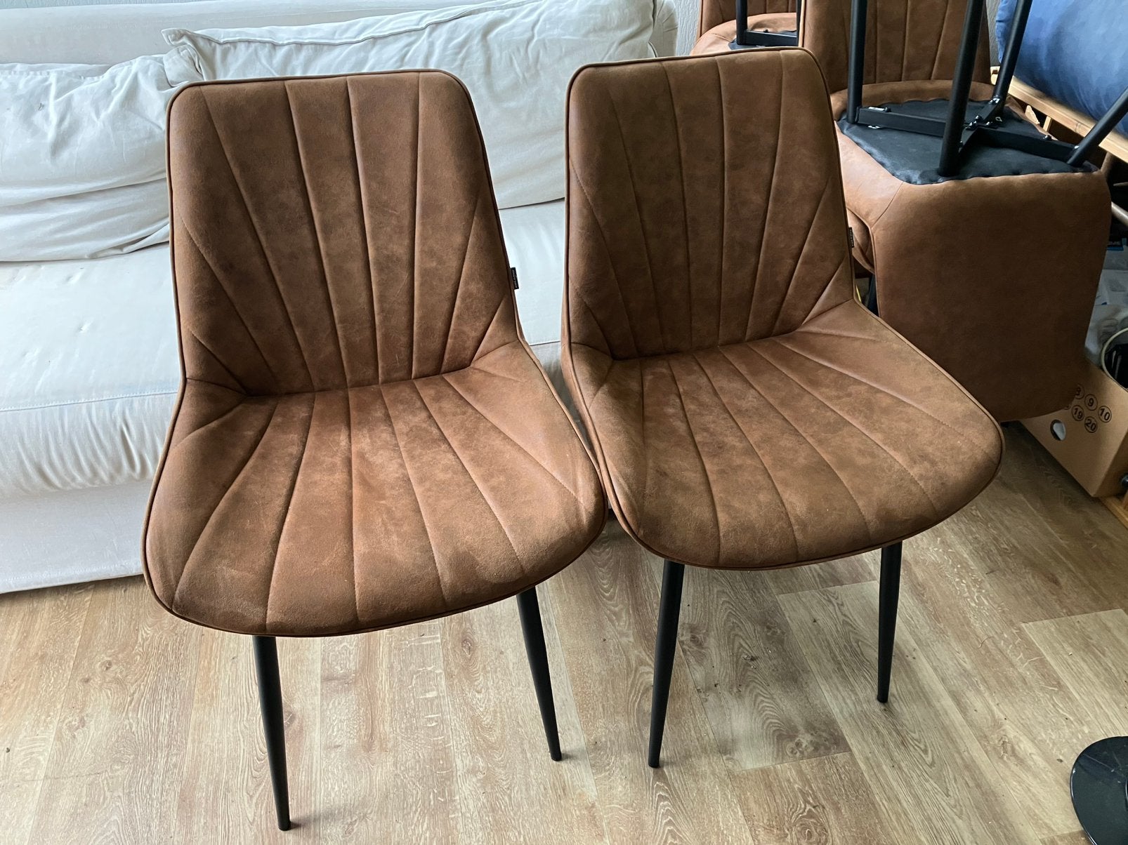 6 prachtige stoelen Colenis microvezel kunstleer cognac, Ophalen, Kunststof, Bruin, Zo goed als nieuw