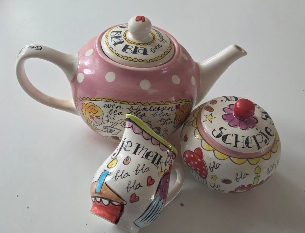 BLOND blablabla koffiepot, melkkannetje en suikerpot, Ophalen of Verzenden