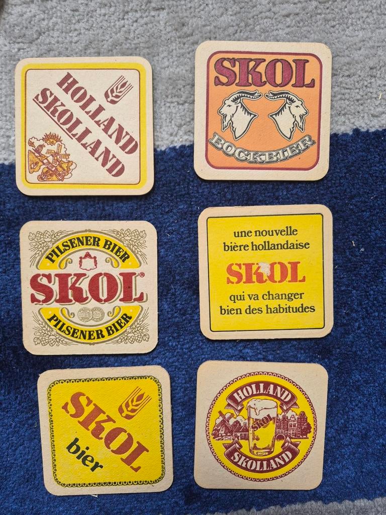 11 Skol bierviltjes - Diverse ontwerpen export, Ophalen of Verzenden, Gebruikt, Viltje(s), Overige merken