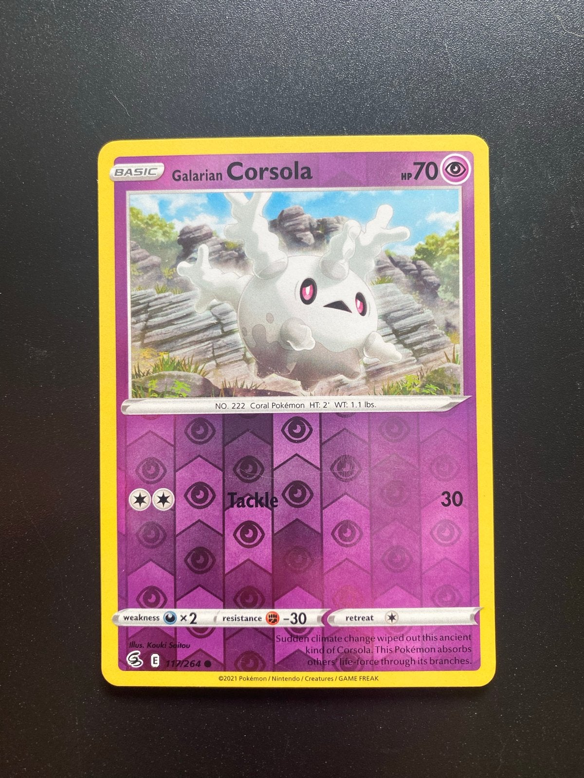 Galarian Corsola 117/264 Reverse Holo Pokémon Fusion Strike, Ophalen of Verzenden, Zo goed als nieuw, Losse kaart, Foil