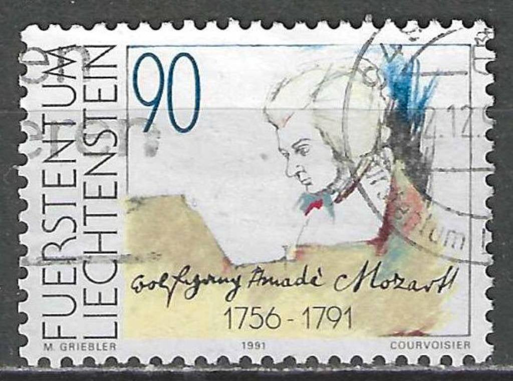 Liechtenstein 1991 - Yvert 955 - Amadeus Mozart (ST), Verzenden, Overige landen, Gestempeld