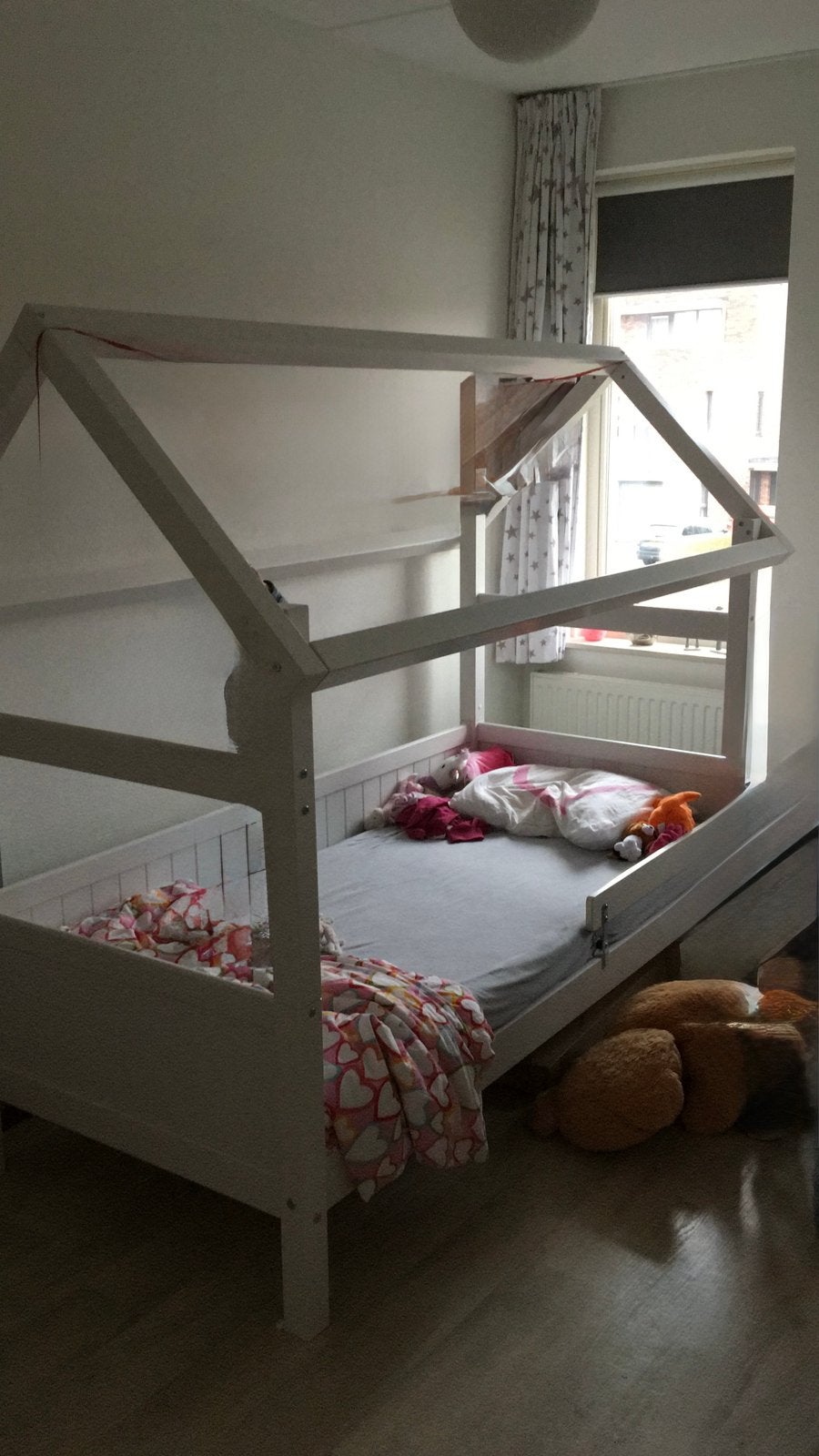 Bedbank met afneembaar dakframe en 2 opbergladen, Ophalen, 85 tot 100 cm, Gebruikt, Lattenbodem
