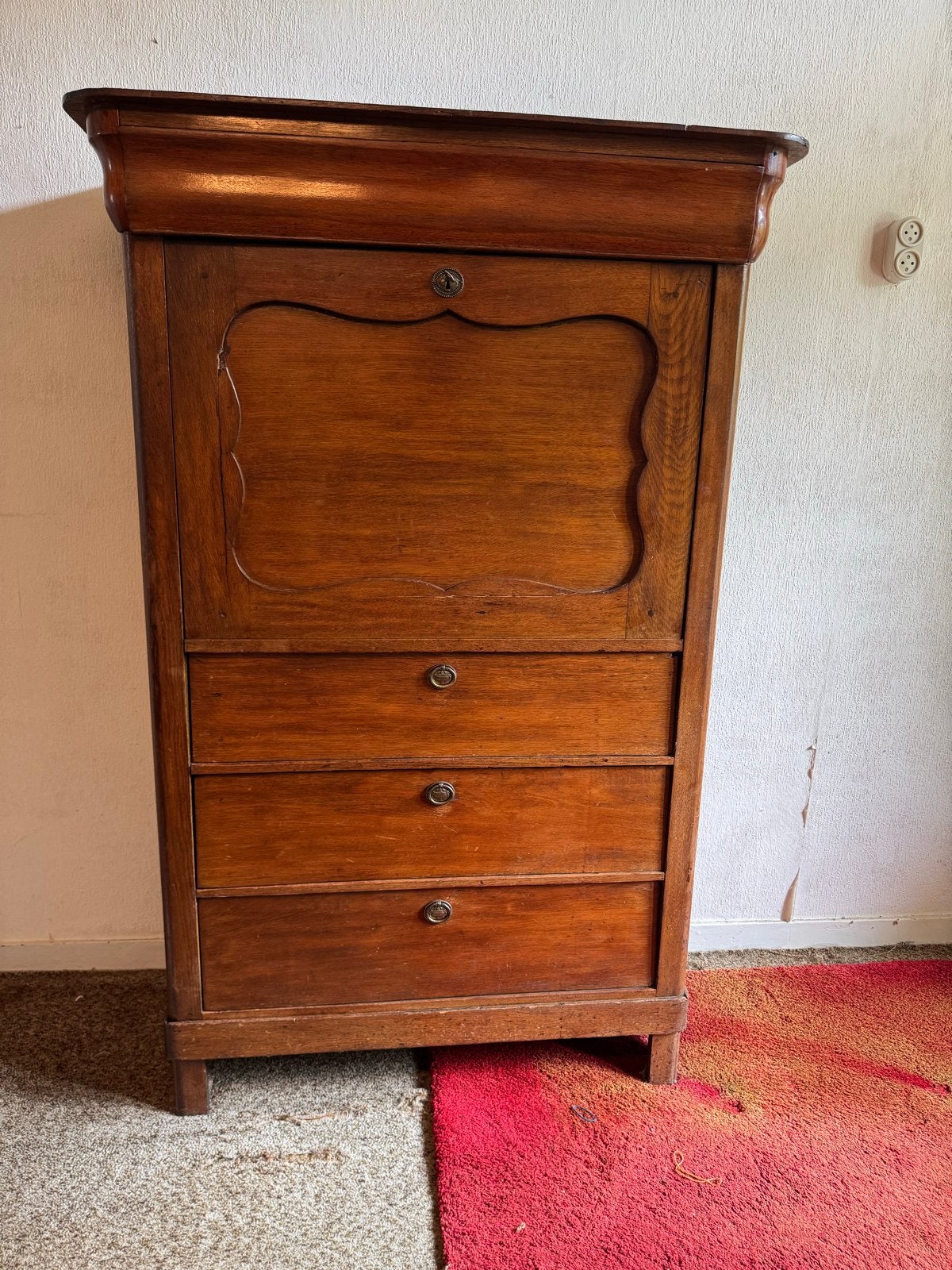 Antiek secretaire bureau met lades en groen vilt, Ophalen