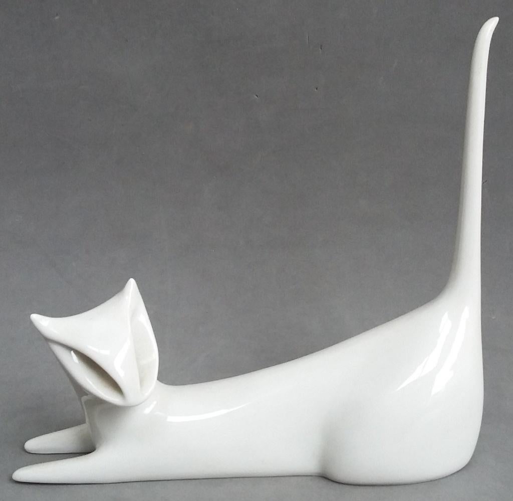 Om 1970 Royal Dux Bohemia Kat Poes Beeld Sculptuur Beeldje, Ophalen of Verzenden