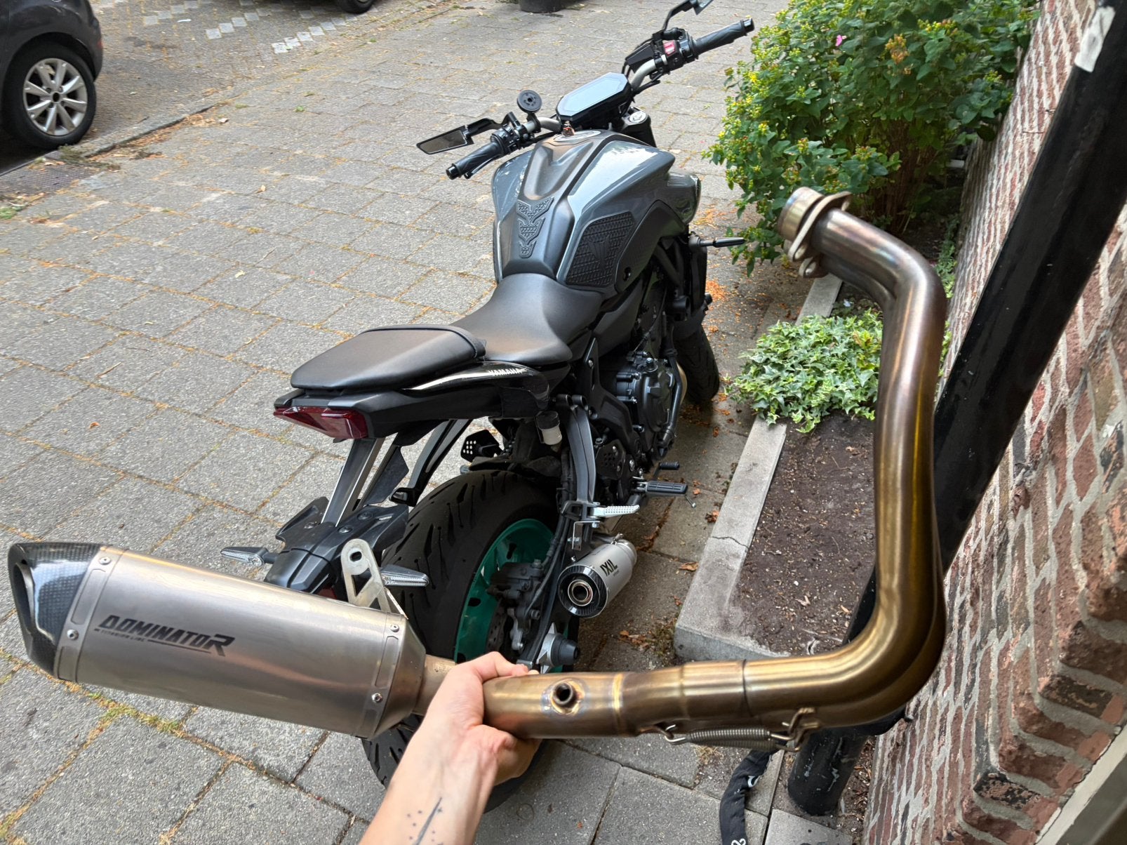 dominator full system exhaust yamaha mt07/tracer 700, Motoren, Ophalen, Gebruikt