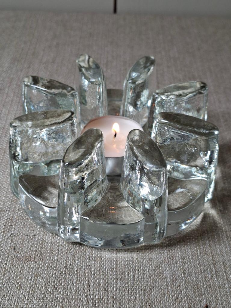 Vintage glazen theelichthouder -, Ophalen of Verzenden, Glas