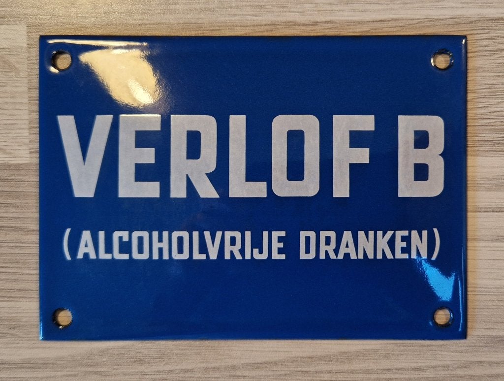 Emaille bord VERLOF B 10 x 14 cm, Ophalen of Verzenden, Zo goed als nieuw, Reclamebord, Plaat of Schild, Overige merken