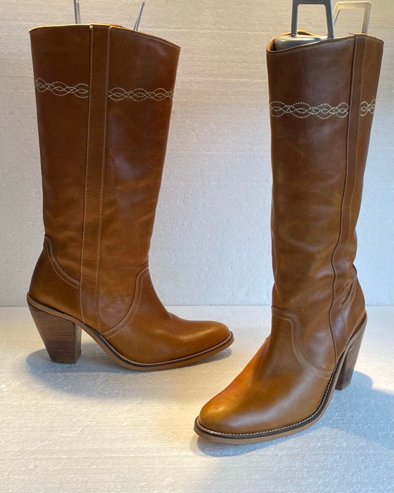 Design cowboy western boots laarzen hoge hakken Ranger 39, Ophalen of Verzenden, Bruin, Hoge laarzen