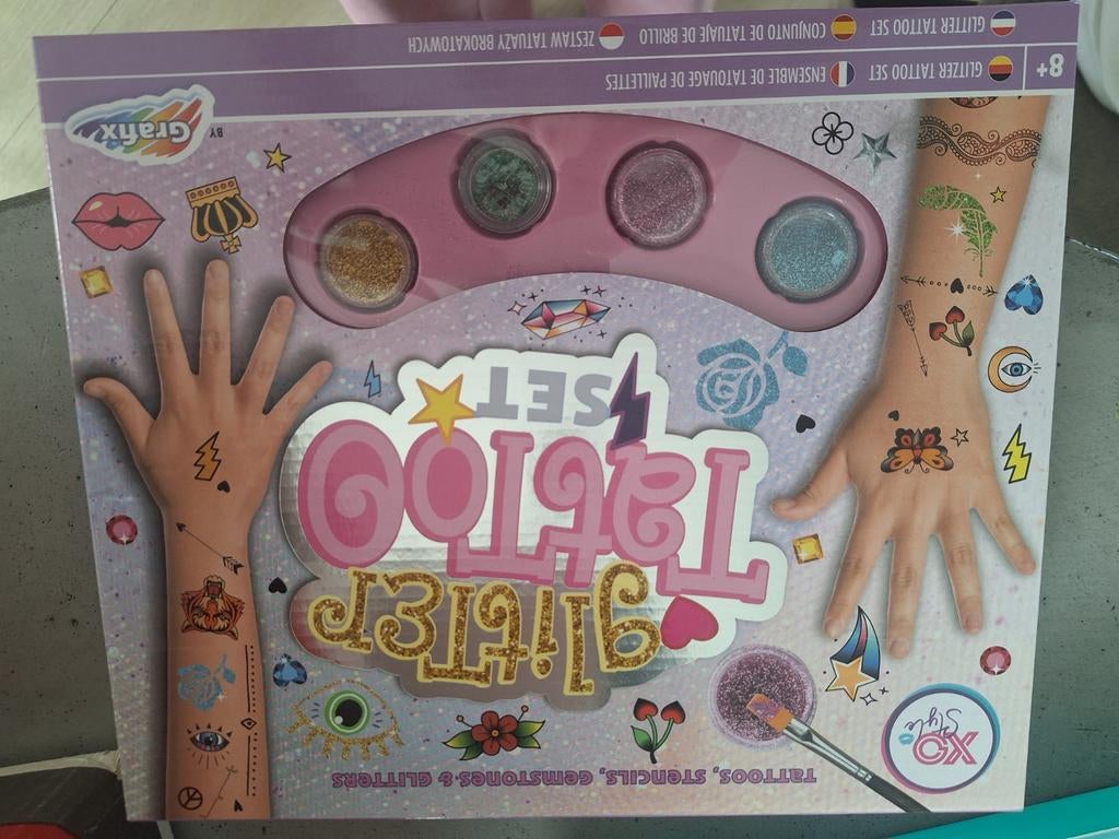 Glitter Tattoo Set - Tijdelijke Tattoos voor Kinderen, Hobby en Vrije tijd, Knutselen, Zo goed als nieuw, Ophalen of Verzenden