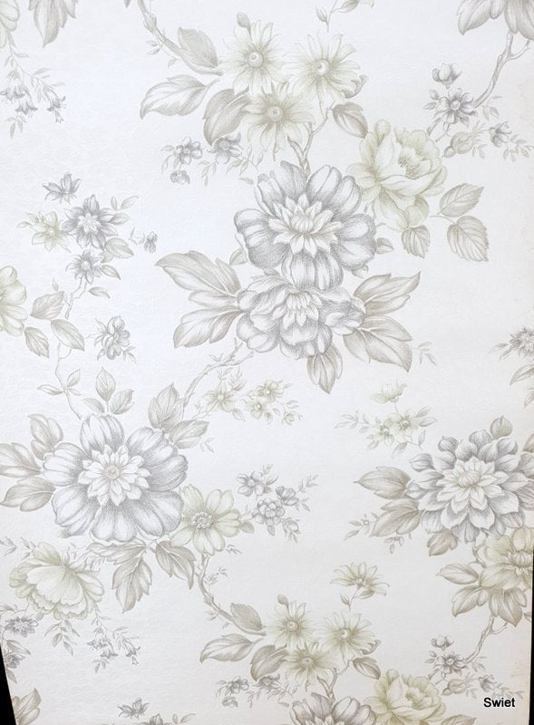 13371 Vintage bloemen behang met zachte bloemtakken swiet, Ophalen of Verzenden, Beige