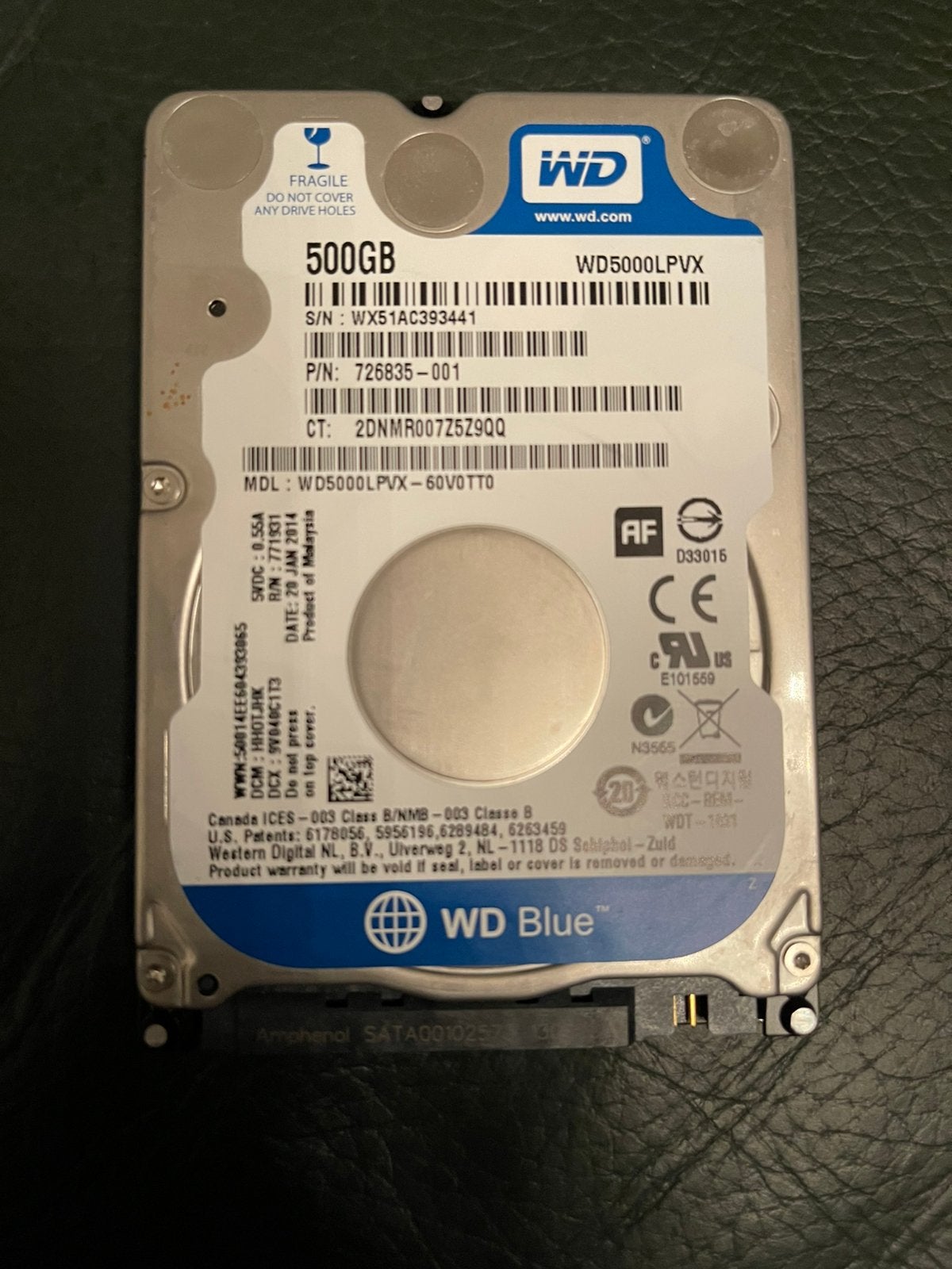 WD Blue 500GB 2,5” SATA HDD – WD5000LPVX – Getest, Intern, Zo goed als nieuw, Laptop, SATA