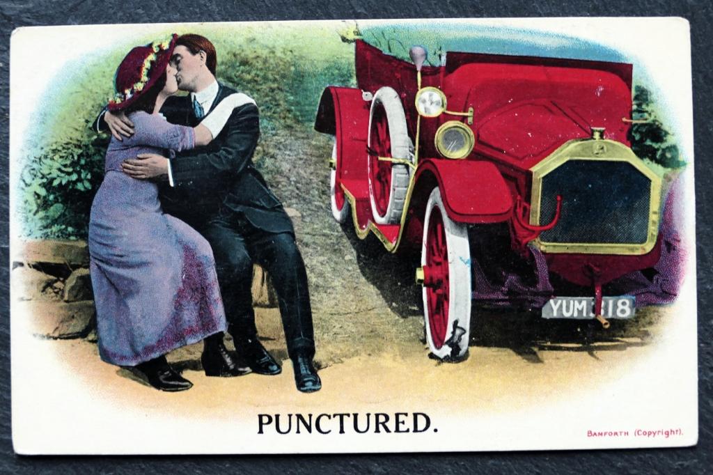 Auto een lekke pand? Tijd voor romantiek! USA, Verzenden, Voor 1920, Ongelopen, Voertuig