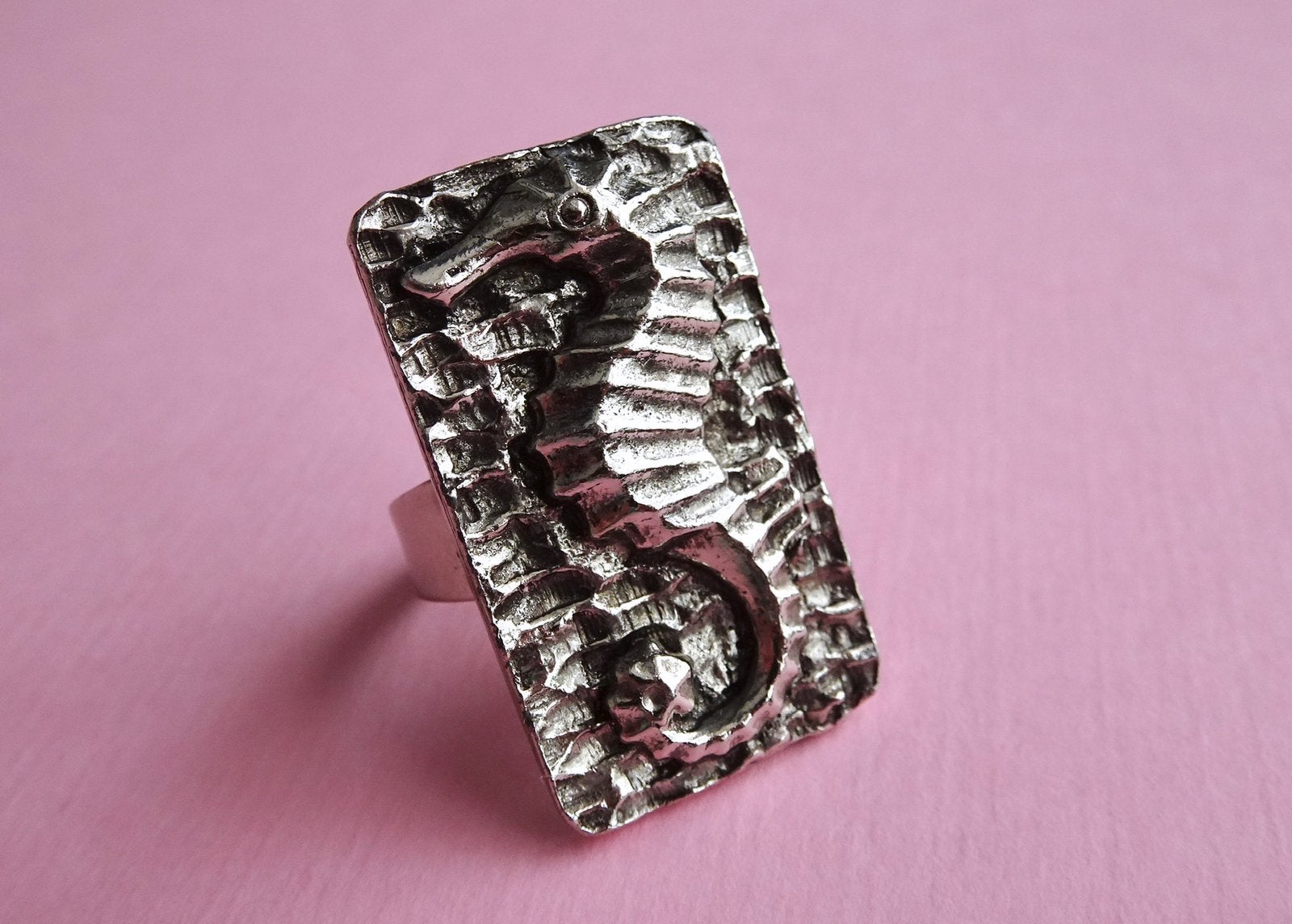 jwg Grote vintage 60s Zeepaardje ring zilver klr modernist, Verzenden, Overige materialen, Ring