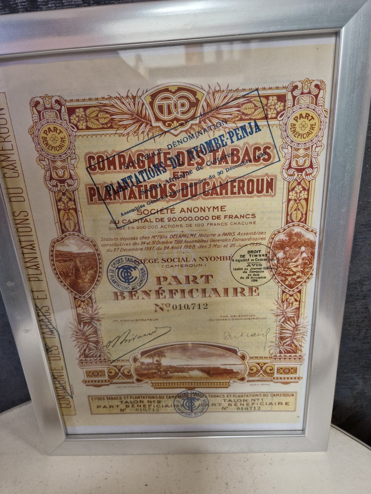 Oud aandeel Compagnie des Tabacs et Plantations du Cameroun, Ophalen of Verzenden
