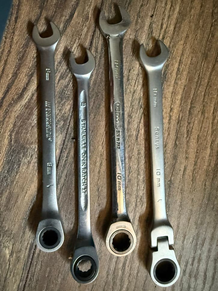 Set van 4 ratel steek/ring sleutels , div. Merken, Ophalen of Verzenden, Gebruikt, Sleutel/ratel, Parkside