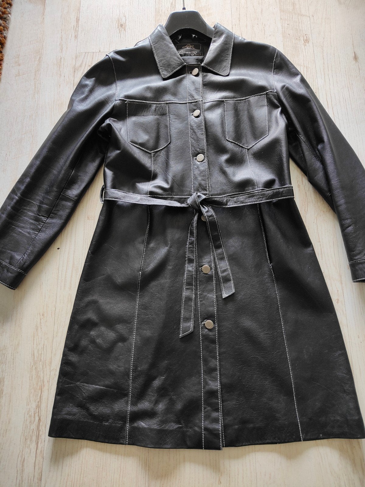 lederen jas zwart witte stiksels nappa leder met 36, Kleding | Dames, Ophalen of Verzenden, Zo goed als nieuw, Maat 36 (S), Zwart