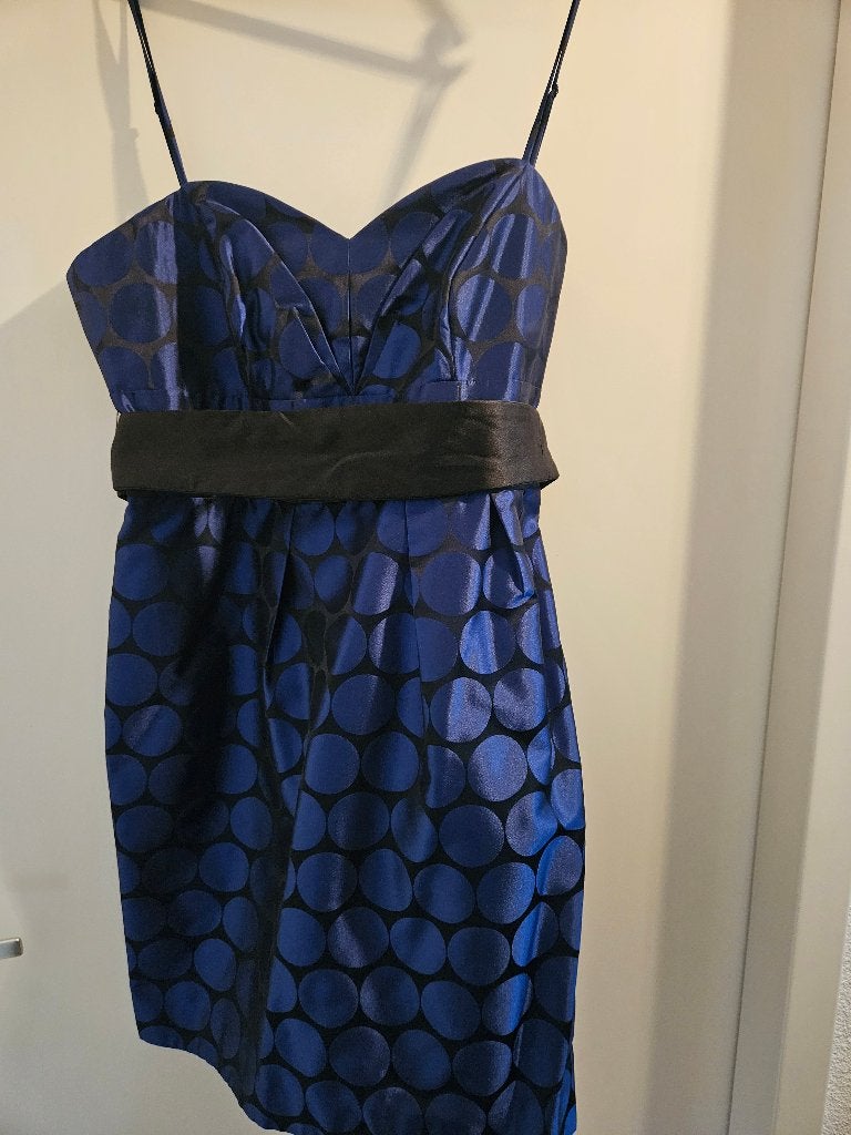 Zwart blauwe stippel jurkje Maat 42, Blauw, Maat 42/44 (L), Cocktailjurk, Ophalen of Verzenden