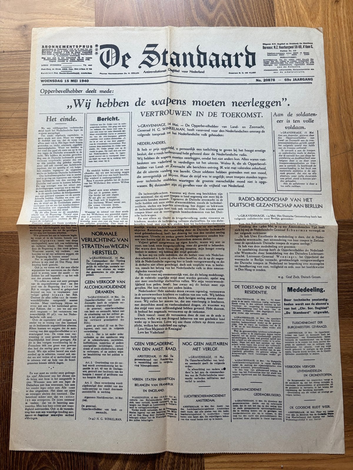 De Standaard Krant -15 Mei 1940 - Historisch Document, Ophalen of Verzenden, Gelezen, Krant