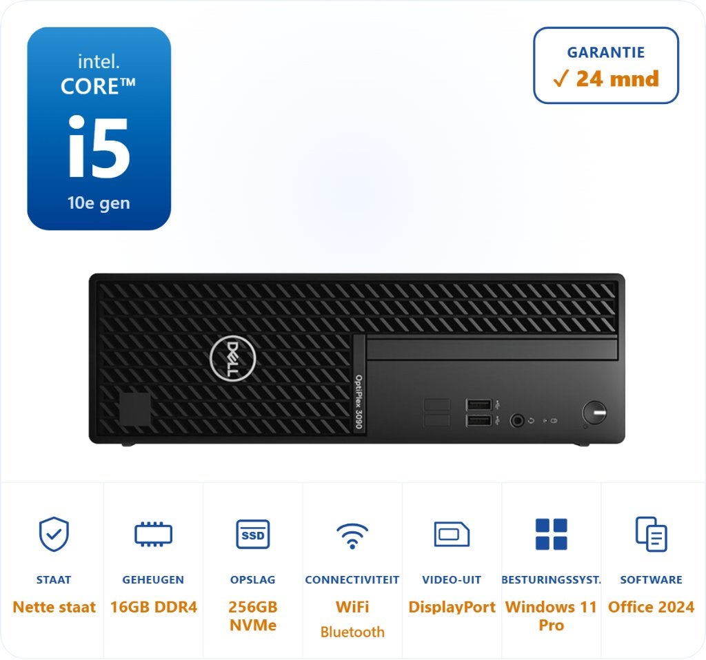 Dell Optiplex 3090 SFF i5-10600 16GB 256GB NVME WIFI Office, Dell, ., Ophalen of Verzenden, Dell