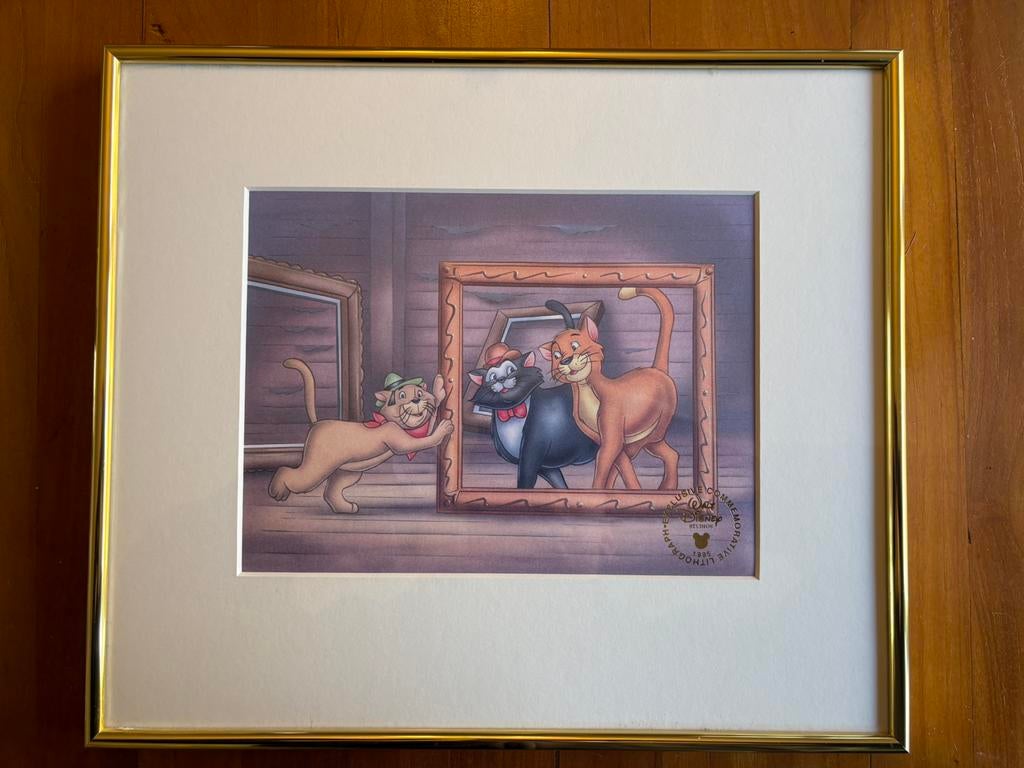 Ingelijste aristokatten litho, disney exclusive 1995, Ophalen of Verzenden, Zo goed als nieuw, Plaatje of Poster