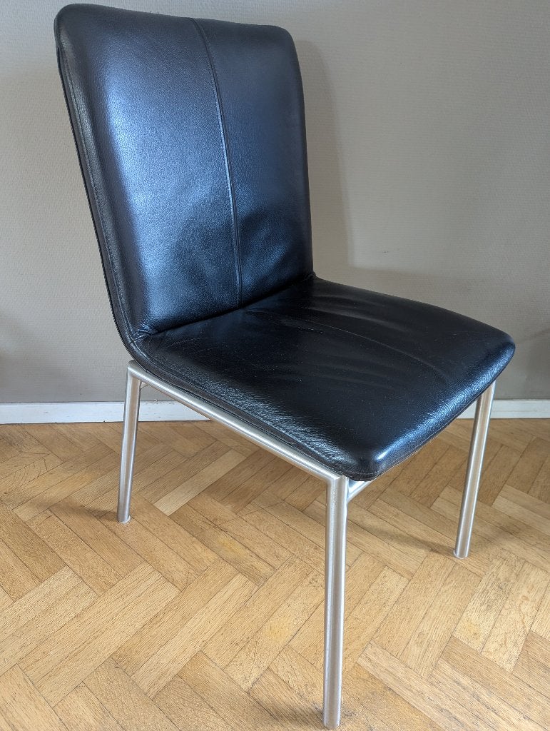 Eetkamer stoel Zwart Leder, 6 stuks, Ophalen, Gebruikt, Zwart, Vijf, Zes of meer stoelen