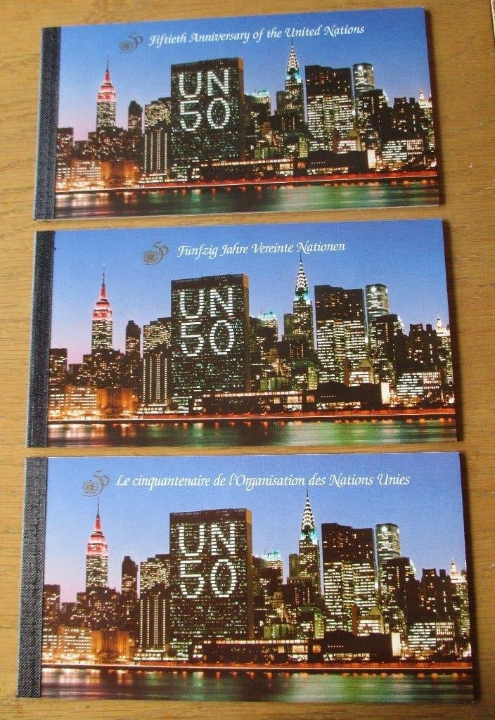 Verenigde Naties, 3 postzegelboekjes 50 jaar VN, 1995, Ophalen of Verzenden, Postfris, Overige thema's