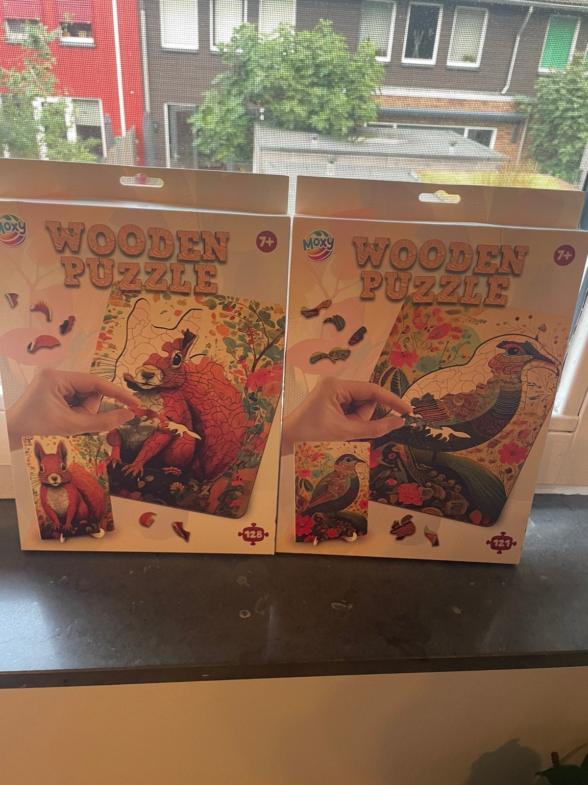 Houten dieren puzzels puzzel hout eekhoorn vogel moxy, Ophalen of Verzenden, Zo goed als nieuw