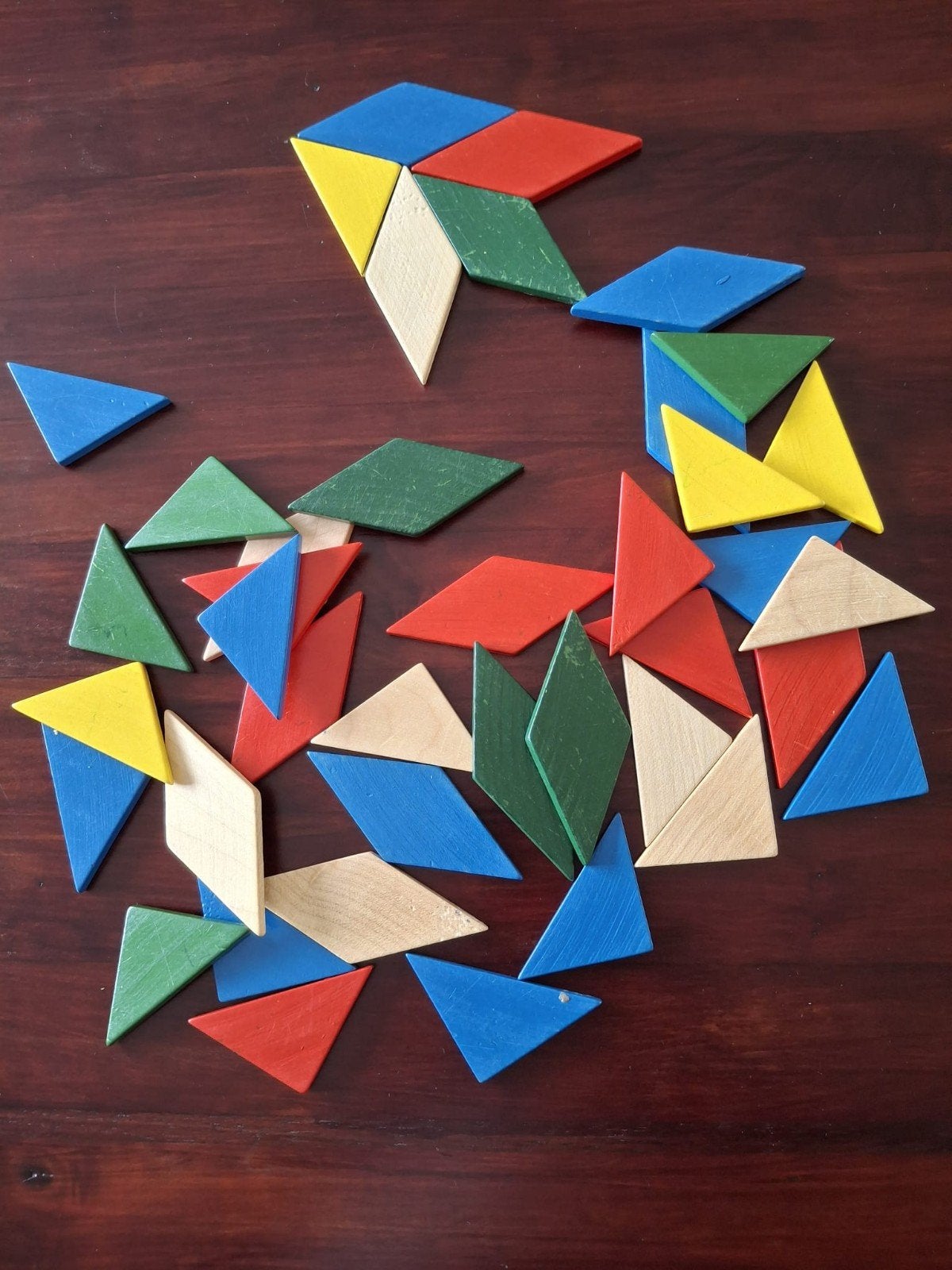 Houten Tangram Puzzel Set - Kleurrijk en Educatief, Ophalen of Verzenden, Gebruikt, Puzzelen