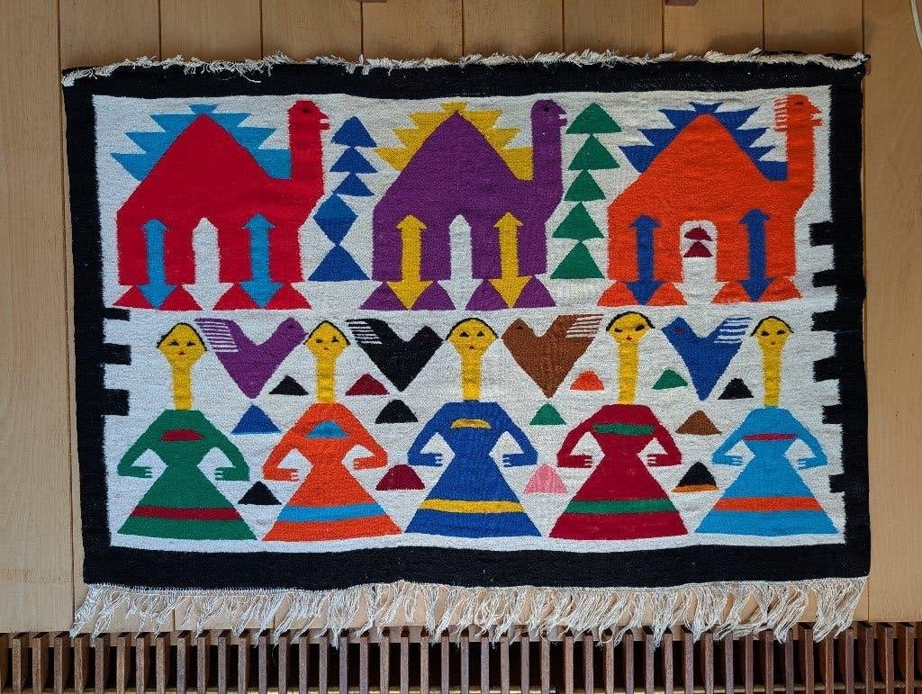 Kleurrijk Geweven Wandkleed, Tapijt met Figuren Boho Vintage, Ophalen, 100 tot 150 cm, Boho Vintage, Zo goed als nieuw