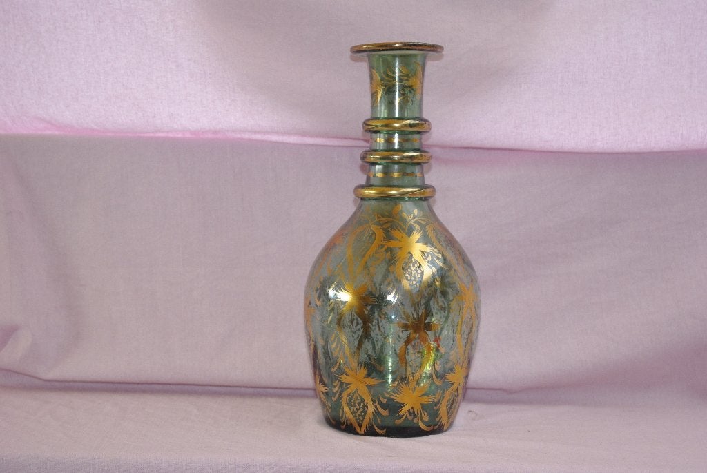 Vaas met gouden palmboom motief, Antiek en Kunst, Antiek | Glas en Kristal, Ophalen of Verzenden