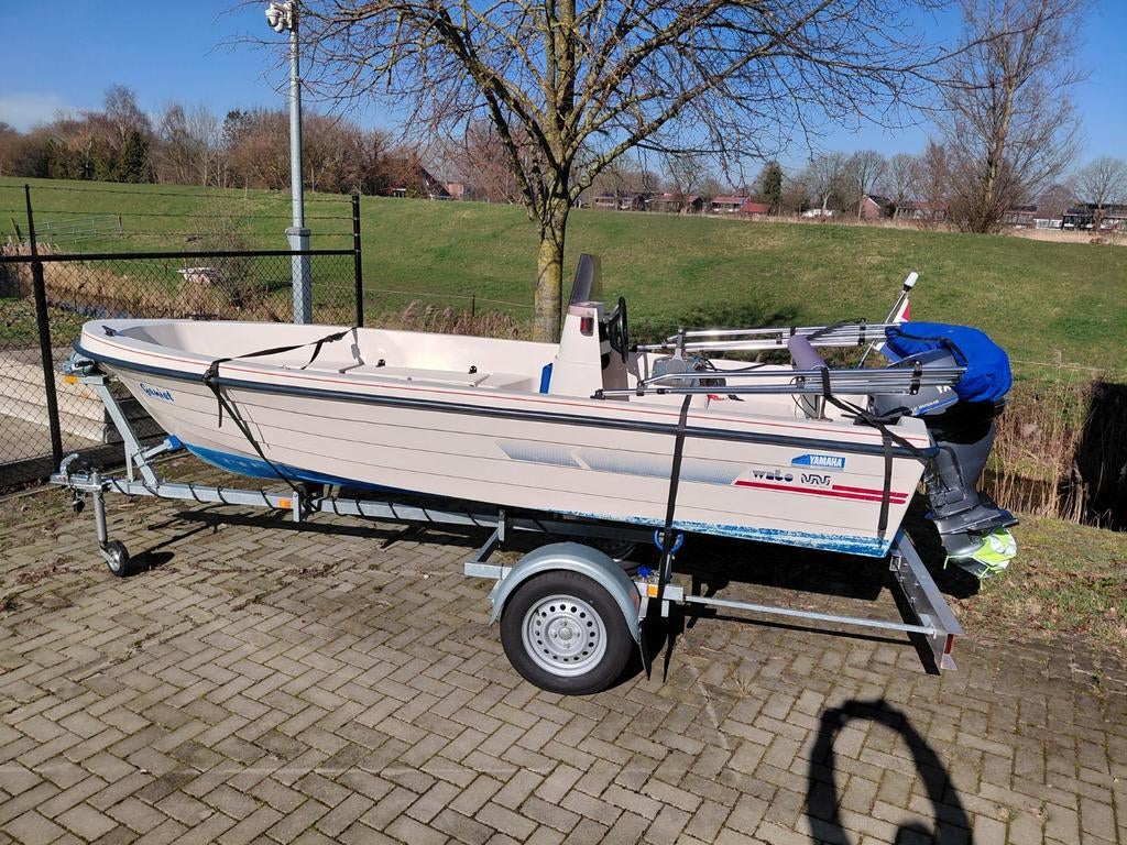 Toer/visboot WATO 4.20M + Yamaha 15 pk 4 t en zgan trailer, Watersport en Boten, 10 tot 30 pk, Ophalen of Verzenden, Zo goed als nieuw