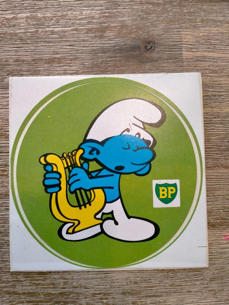 Smurfen smurf vintage BP tankstation sticker harp, Verzenden, Zo goed als nieuw, Overige typen