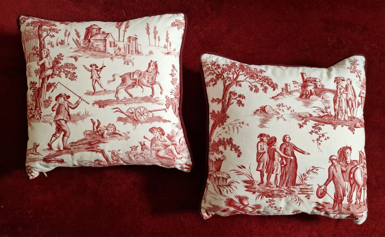 4 BURGER Toile de Jouy werpkussens uit Parijs, 43x43cm, Overige merken, Met print, Meerkleurig, Vierkant