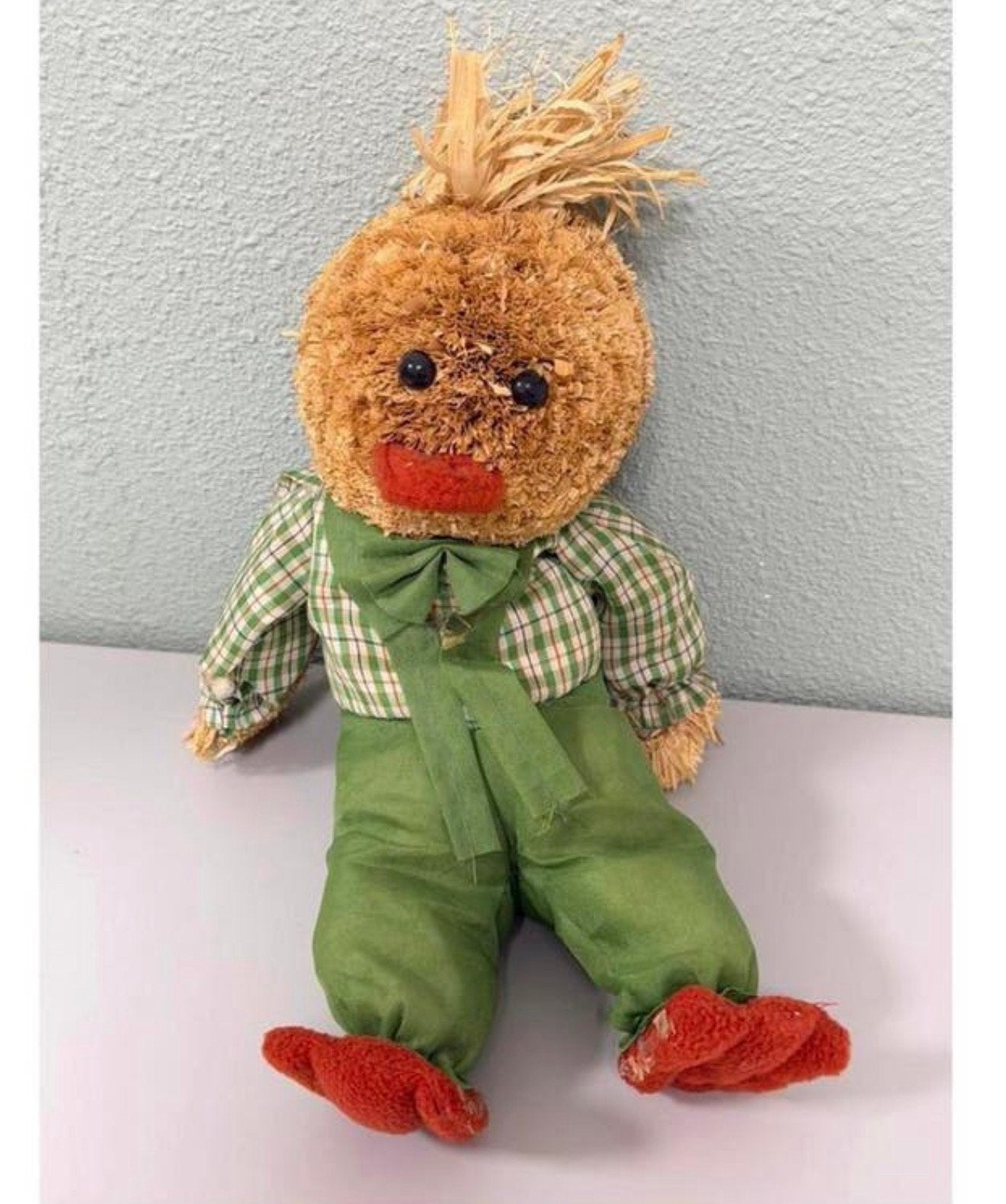 Vintage handgemaakte eend – 40 cm – stro/rafia – unieke pop, Antiek en Kunst, Ophalen of Verzenden