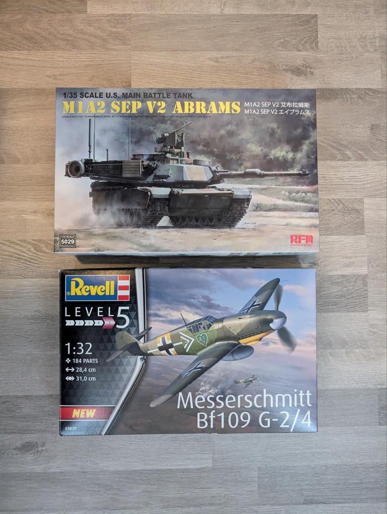 Modelbouw sets. (M1A2 SEV V2, BF109 G-2/4), Ophalen of Verzenden, Nieuw, Groter dan 1:72, Overige merken