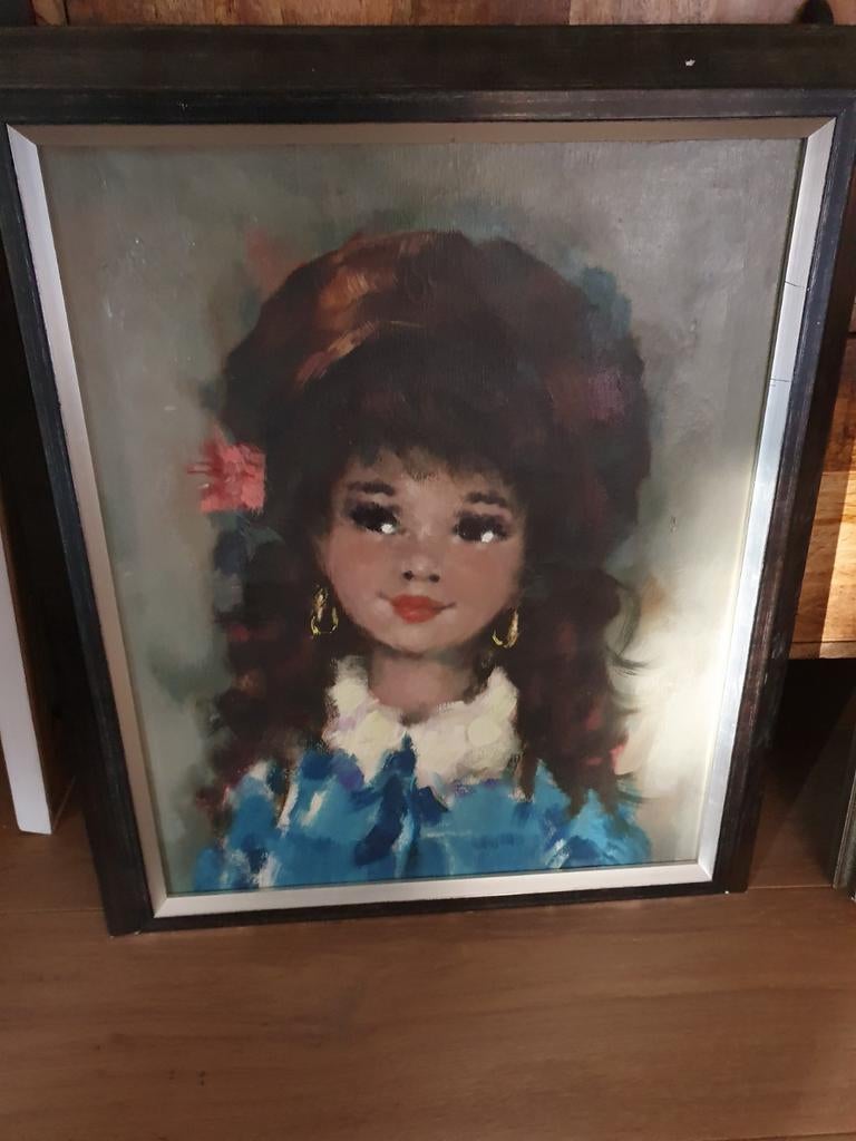 Vintage Schilderij: Portret van een Meisje, Antiek en Kunst, Kunst | Schilderijen | Klassiek, Ophalen of Verzenden