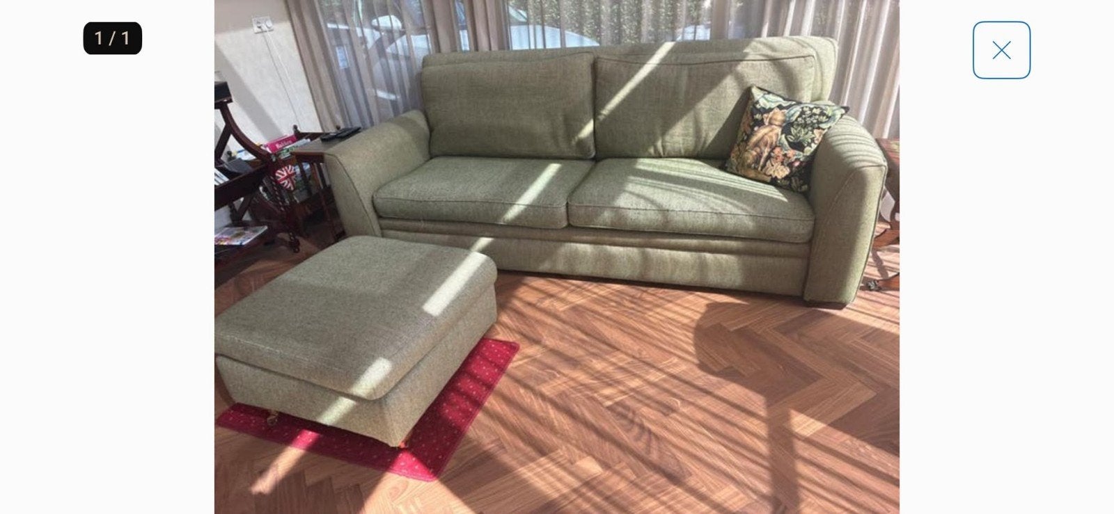 Comfortabele 2-zitsbank met voetenbankje(duresta), Ophalen of Verzenden, Gebruikt, Stof, Modern, Comfortabel