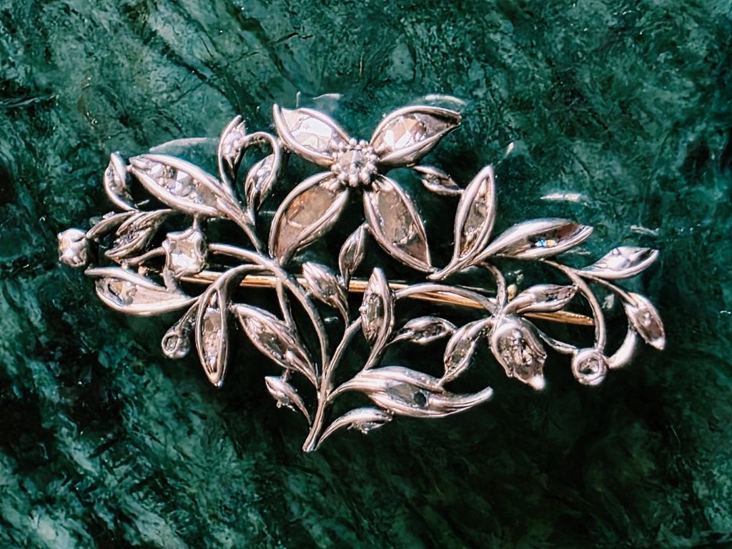 19eeuw goud/zilver broche met diamanten, Ophalen of Verzenden, Goud, Broche, Met edelsteen