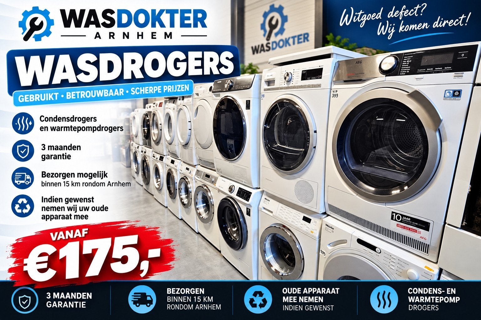 wasdrogers vanaf €175,-, Witgoed en Apparatuur, Ophalen, Wasdokter, Wasdokter026@gmail.com, 8 tot 10 kg