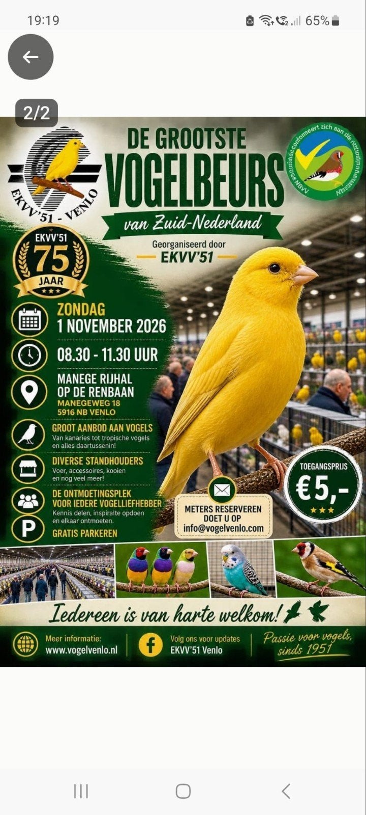 Vogelbeurs, putters, kanaries, parkieten, tropen