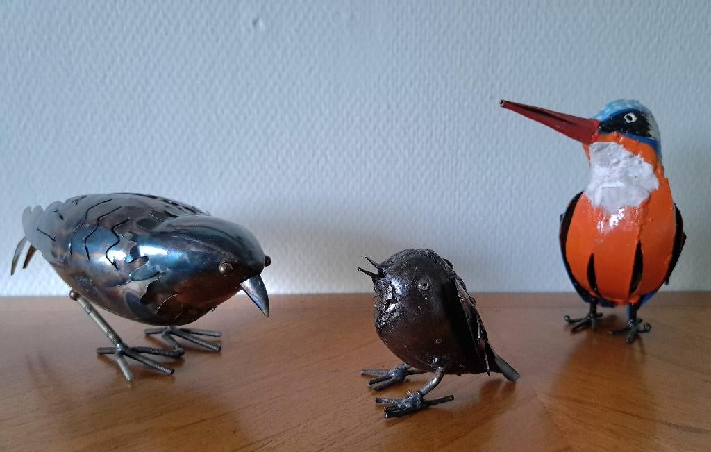 Handgesmede vogels lijster winterkoninkje ijsvogel, Ophalen