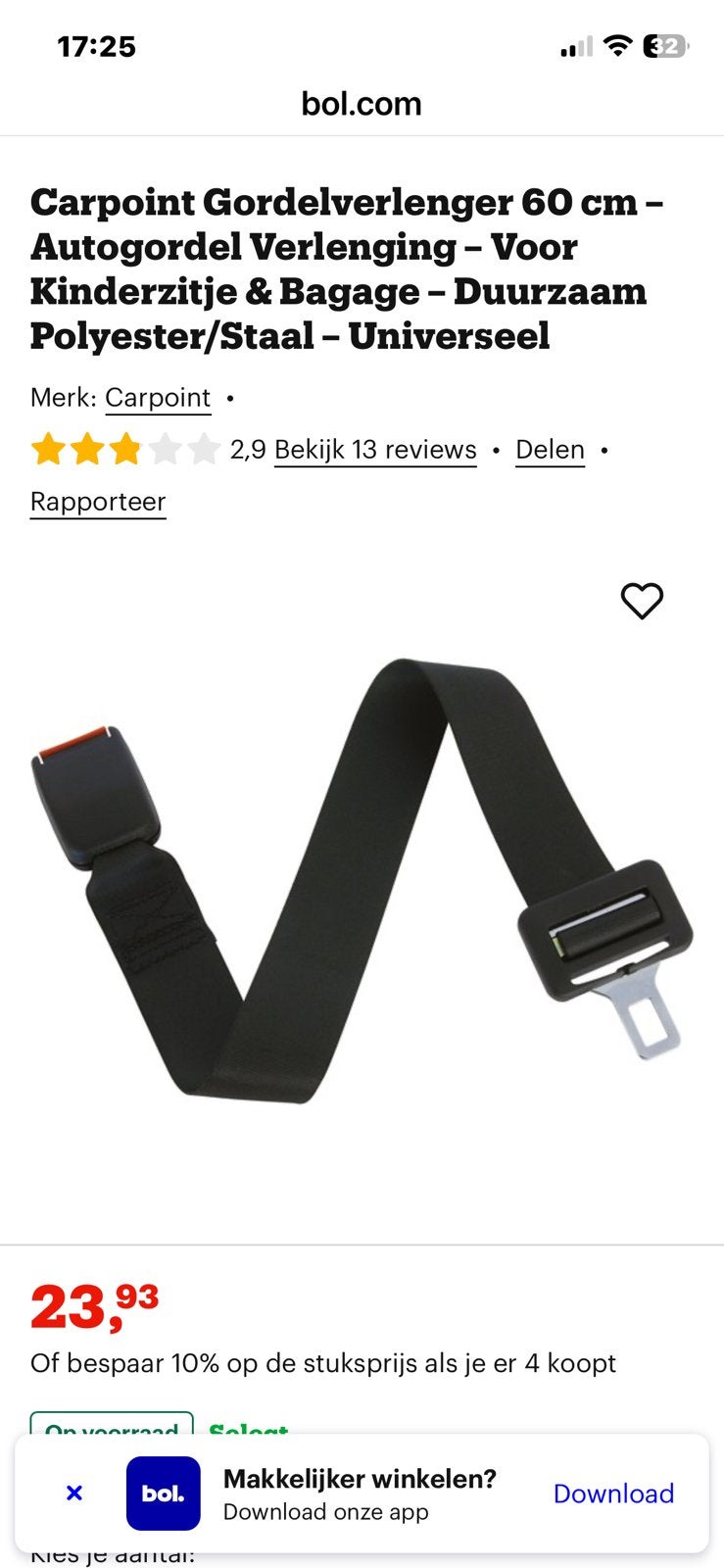 Carpoint Gordelverlenger 60cm - Kinderzitje & Bagage, Ophalen of Verzenden, Nieuw