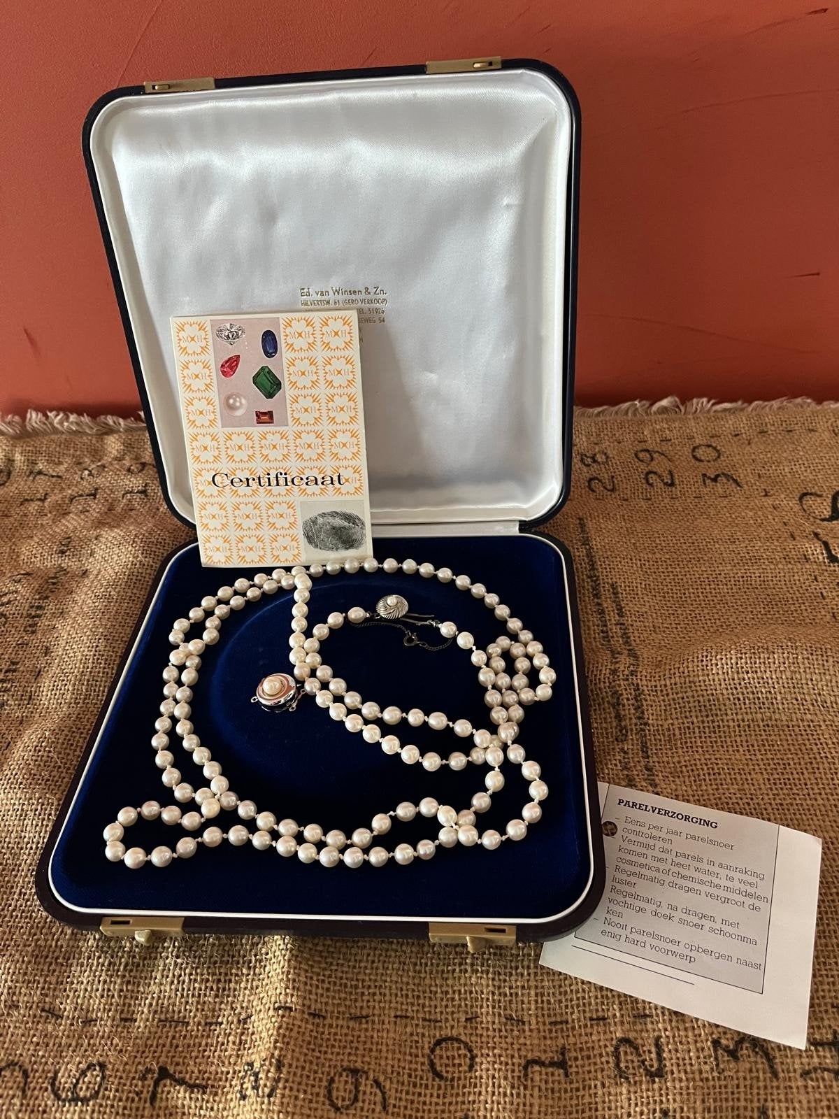 Prachtige parelketting met certificaat, Sieraden, Tassen en Uiterlijk, Kettingen, Overige materialen, Wit, Ophalen of Verzenden