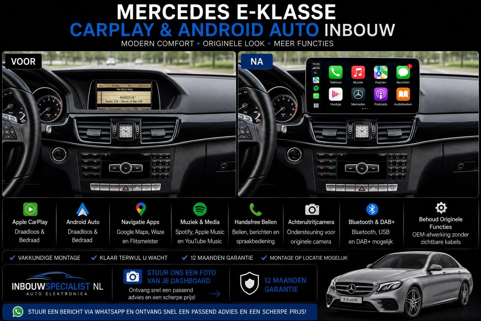 Mercedes E-Klasse CarPlay & Android Auto Inbouw, Auto diversen, Autoradio's, Ophalen, Nieuw