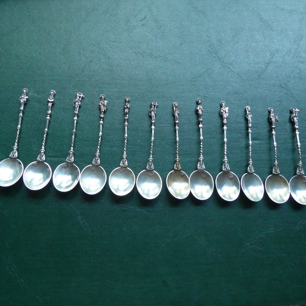 set van 12 zilveren apostelen lepeltjes, Ophalen of Verzenden, Zilver