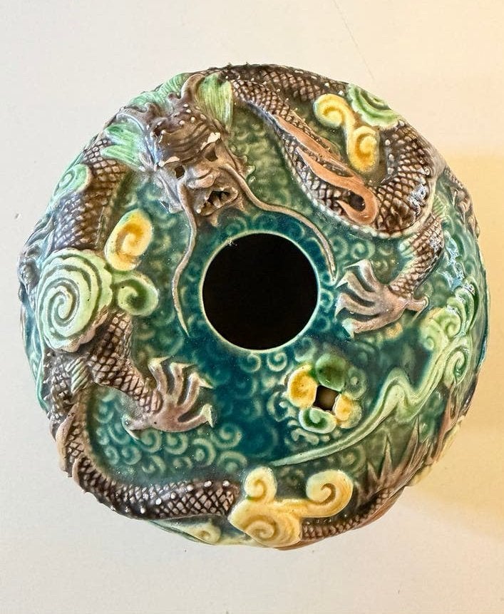 Antieke Chinese penselenhouder – Draak– Geglazuurd keramiek, Ophalen